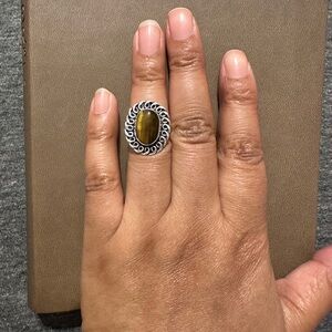 Tigers Eye Gemstone 925 Sliver Plated Ring
